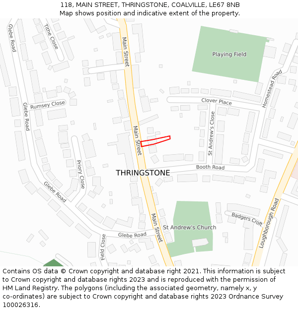 118, MAIN STREET, THRINGSTONE, COALVILLE, LE67 8NB: Location map and indicative extent of plot