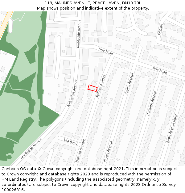 118, MALINES AVENUE, PEACEHAVEN, BN10 7RL: Location map and indicative extent of plot