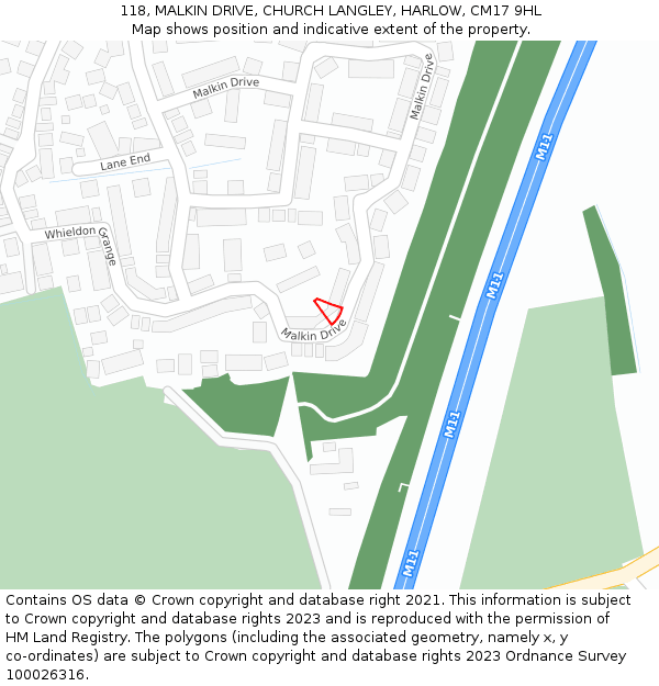 118, MALKIN DRIVE, CHURCH LANGLEY, HARLOW, CM17 9HL: Location map and indicative extent of plot