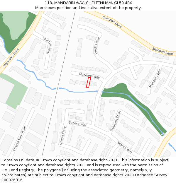 118, MANDARIN WAY, CHELTENHAM, GL50 4RX: Location map and indicative extent of plot