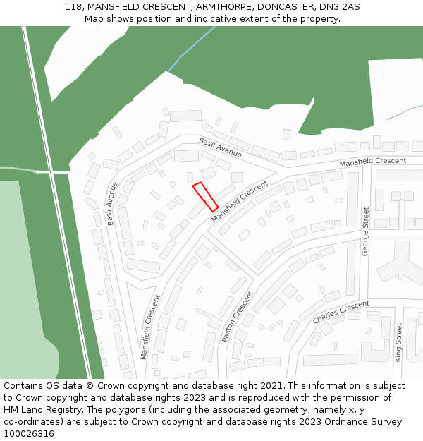 118, MANSFIELD CRESCENT, ARMTHORPE, DONCASTER, DN3 2AS: Location map and indicative extent of plot