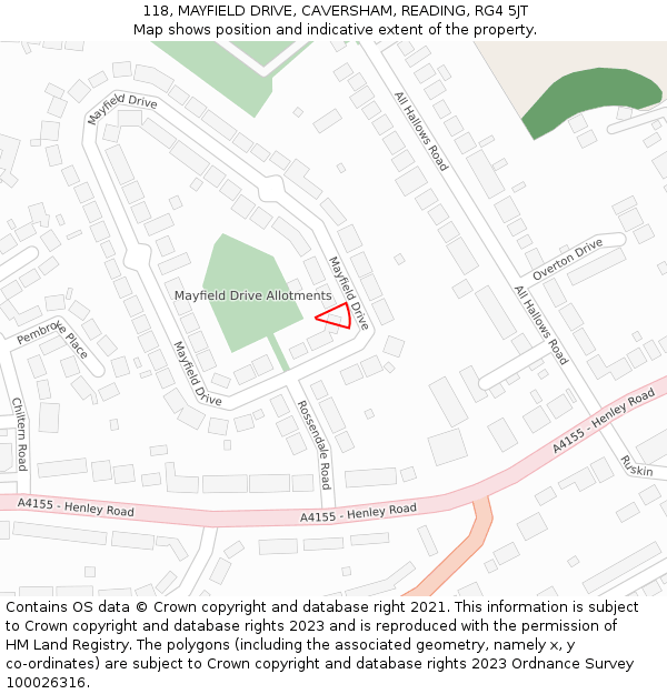 118, MAYFIELD DRIVE, CAVERSHAM, READING, RG4 5JT: Location map and indicative extent of plot