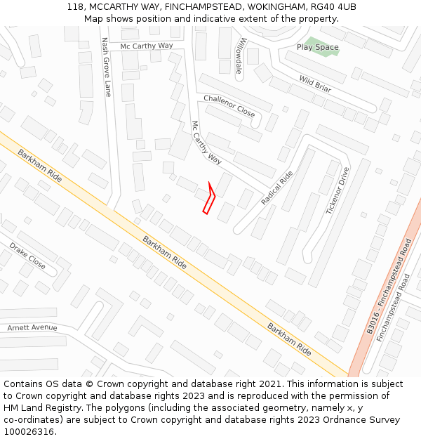 118, MCCARTHY WAY, FINCHAMPSTEAD, WOKINGHAM, RG40 4UB: Location map and indicative extent of plot
