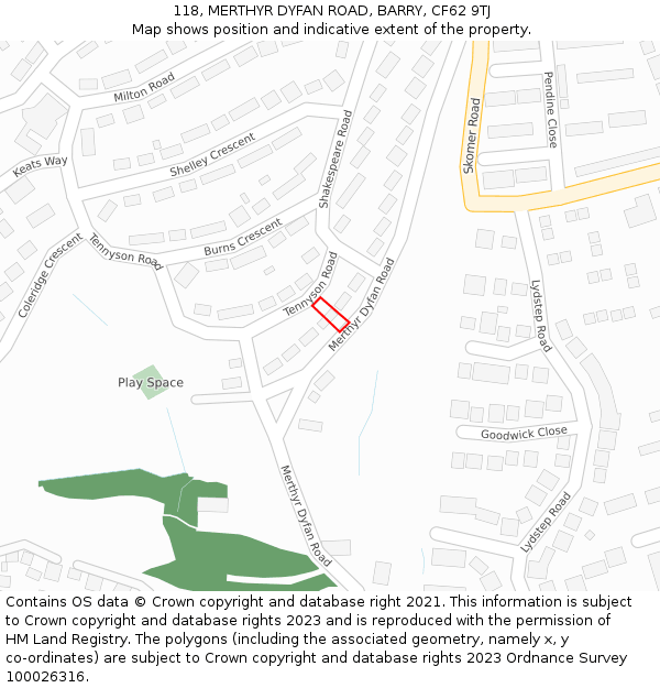 118, MERTHYR DYFAN ROAD, BARRY, CF62 9TJ: Location map and indicative extent of plot