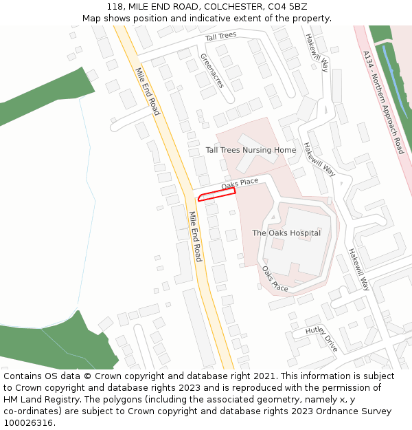 118, MILE END ROAD, COLCHESTER, CO4 5BZ: Location map and indicative extent of plot