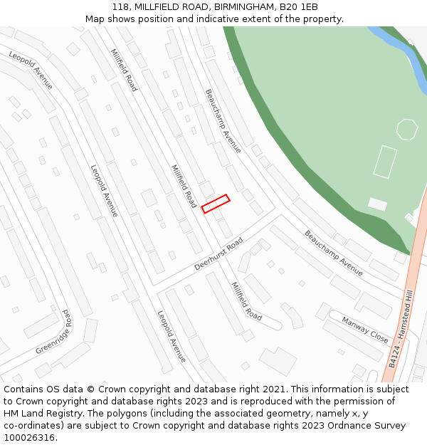 118, MILLFIELD ROAD, BIRMINGHAM, B20 1EB: Location map and indicative extent of plot