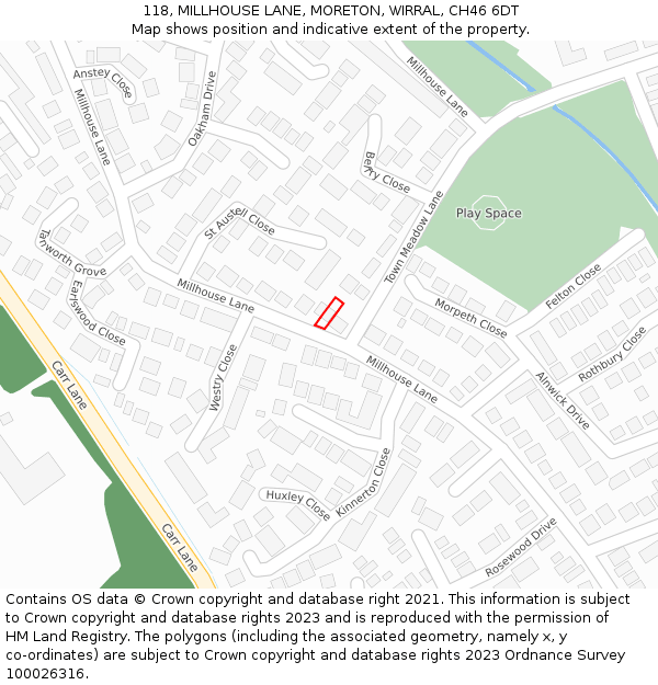 118, MILLHOUSE LANE, MORETON, WIRRAL, CH46 6DT: Location map and indicative extent of plot