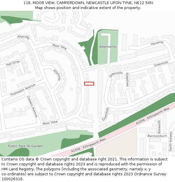 118, MOOR VIEW, CAMPERDOWN, NEWCASTLE UPON TYNE, NE12 5XN: Location map and indicative extent of plot