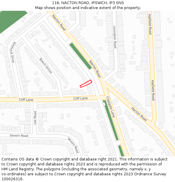 118, NACTON ROAD, IPSWICH, IP3 0NS: Location map and indicative extent of plot