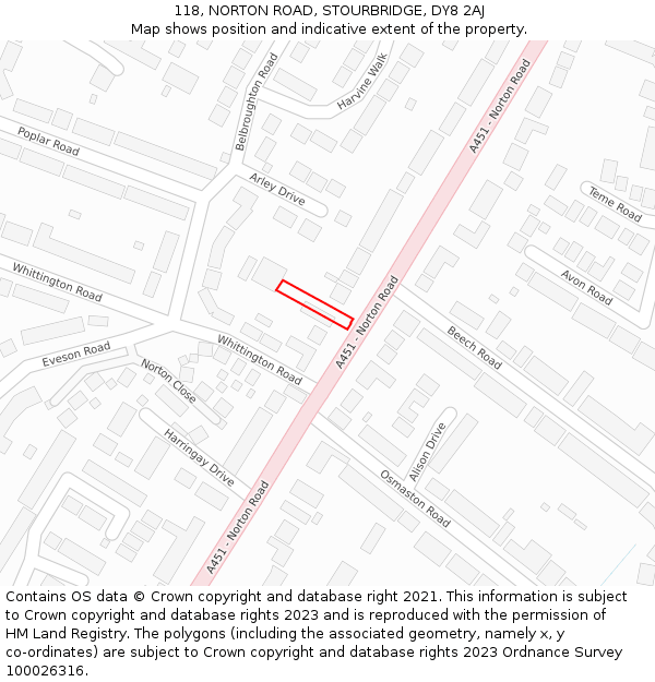 118, NORTON ROAD, STOURBRIDGE, DY8 2AJ: Location map and indicative extent of plot