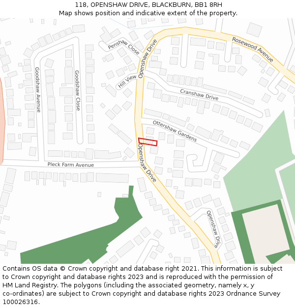 118, OPENSHAW DRIVE, BLACKBURN, BB1 8RH: Location map and indicative extent of plot