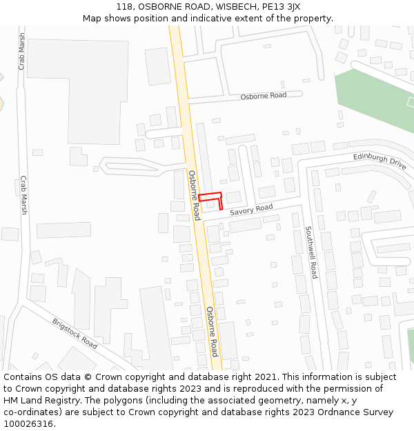 118, OSBORNE ROAD, WISBECH, PE13 3JX: Location map and indicative extent of plot