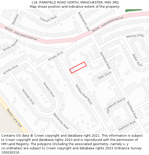 118, PARKFIELD ROAD NORTH, MANCHESTER, M40 3RQ: Location map and indicative extent of plot