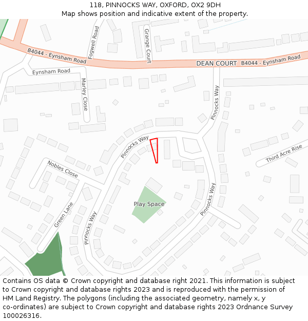 118, PINNOCKS WAY, OXFORD, OX2 9DH: Location map and indicative extent of plot