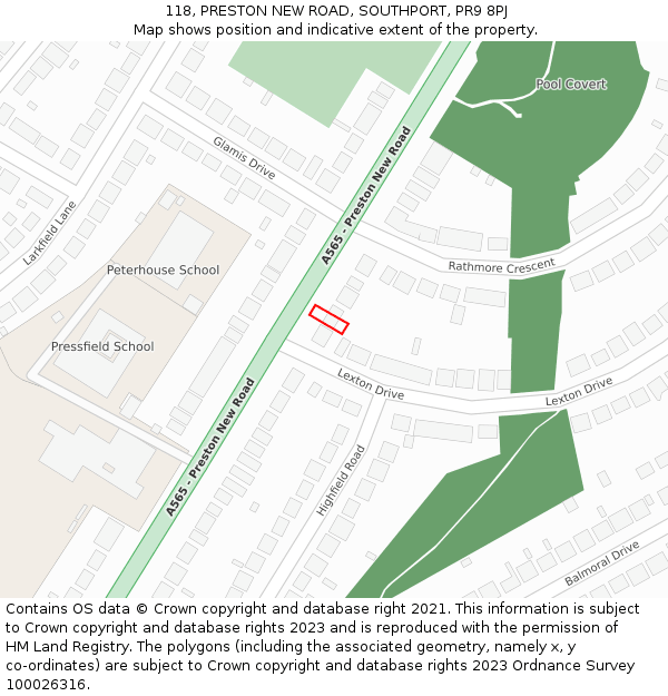 118, PRESTON NEW ROAD, SOUTHPORT, PR9 8PJ: Location map and indicative extent of plot