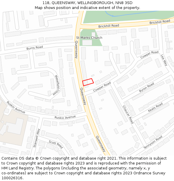 118, QUEENSWAY, WELLINGBOROUGH, NN8 3SD: Location map and indicative extent of plot