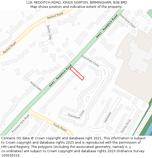 118, REDDITCH ROAD, KINGS NORTON, BIRMINGHAM, B38 8RD: Location map and indicative extent of plot