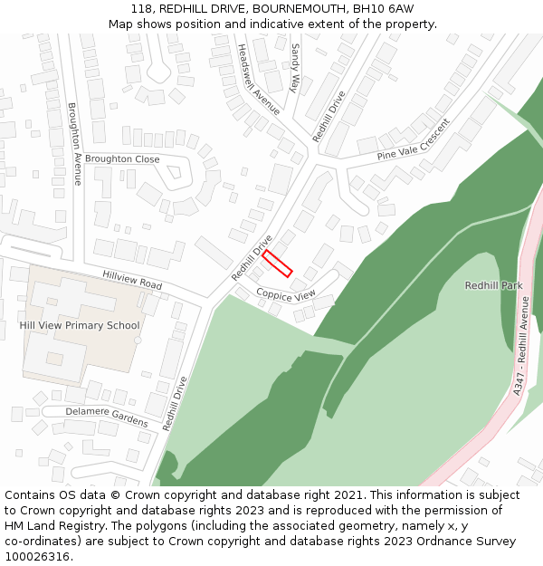 118, REDHILL DRIVE, BOURNEMOUTH, BH10 6AW: Location map and indicative extent of plot