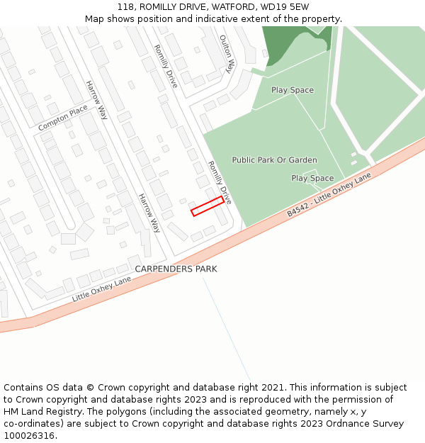 118, ROMILLY DRIVE, WATFORD, WD19 5EW: Location map and indicative extent of plot