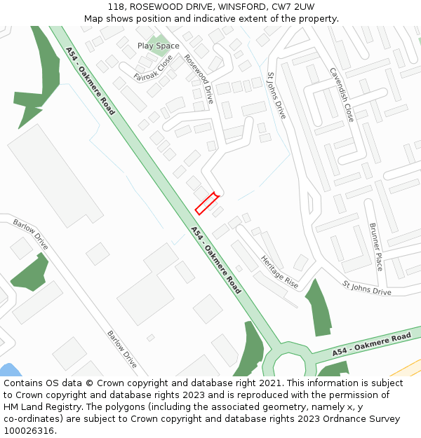 118, ROSEWOOD DRIVE, WINSFORD, CW7 2UW: Location map and indicative extent of plot