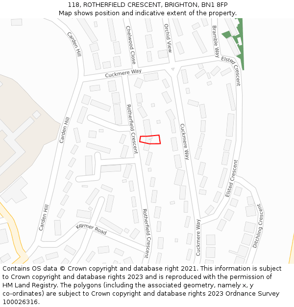 118, ROTHERFIELD CRESCENT, BRIGHTON, BN1 8FP: Location map and indicative extent of plot