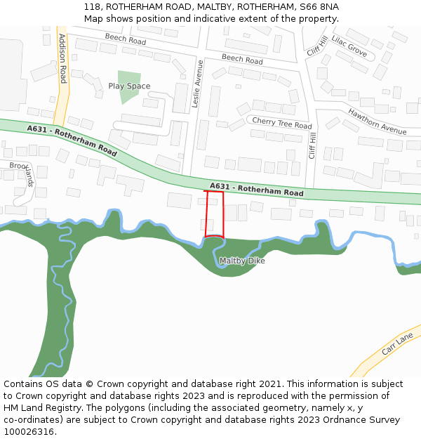 118, ROTHERHAM ROAD, MALTBY, ROTHERHAM, S66 8NA: Location map and indicative extent of plot