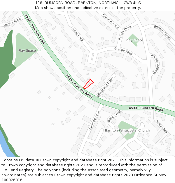 118, RUNCORN ROAD, BARNTON, NORTHWICH, CW8 4HS: Location map and indicative extent of plot