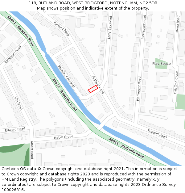 118, RUTLAND ROAD, WEST BRIDGFORD, NOTTINGHAM, NG2 5DR: Location map and indicative extent of plot