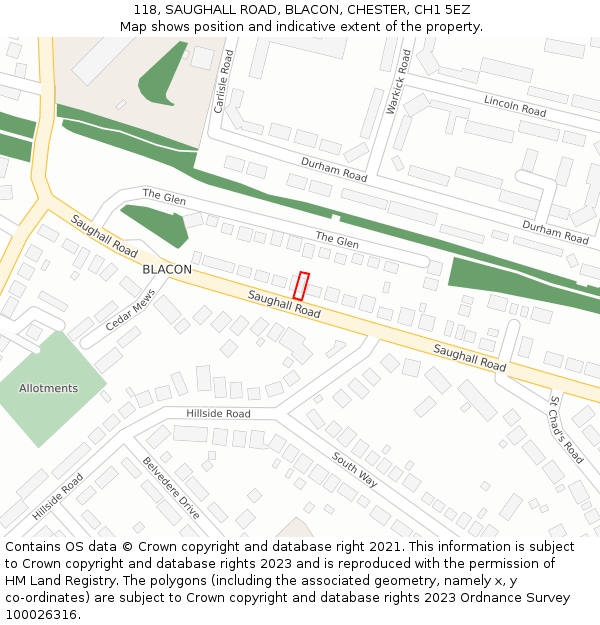 118, SAUGHALL ROAD, BLACON, CHESTER, CH1 5EZ: Location map and indicative extent of plot