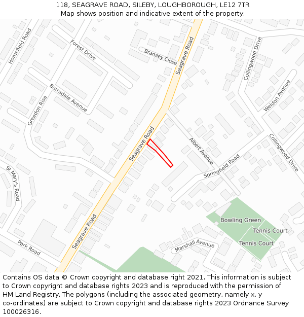 118, SEAGRAVE ROAD, SILEBY, LOUGHBOROUGH, LE12 7TR: Location map and indicative extent of plot