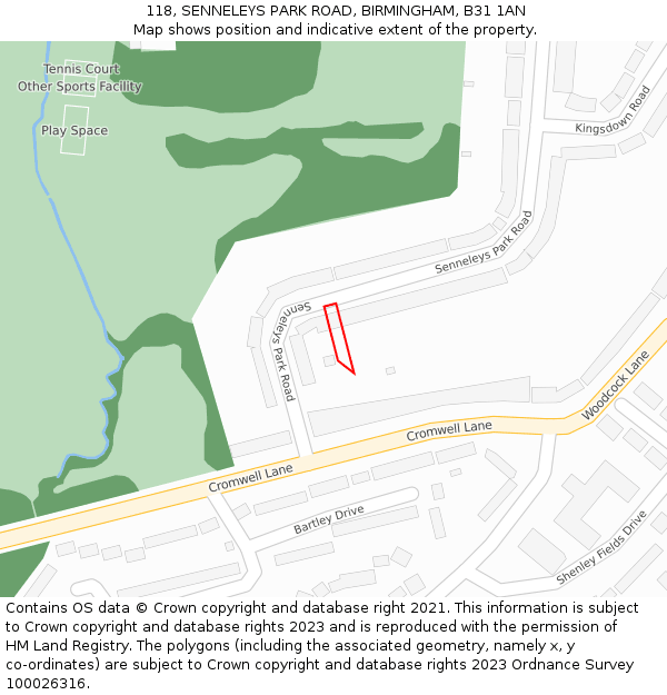 118, SENNELEYS PARK ROAD, BIRMINGHAM, B31 1AN: Location map and indicative extent of plot