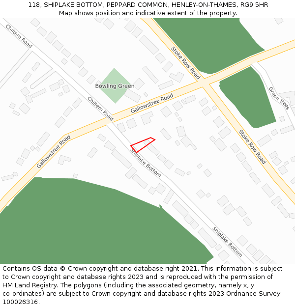 118, SHIPLAKE BOTTOM, PEPPARD COMMON, HENLEY-ON-THAMES, RG9 5HR: Location map and indicative extent of plot