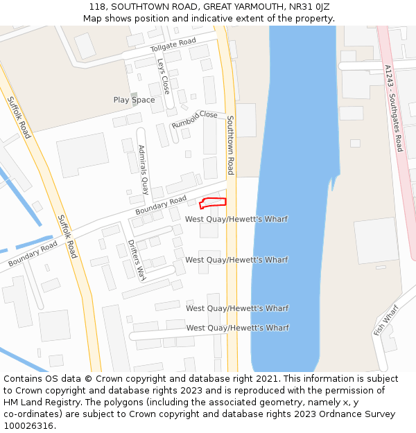 118, SOUTHTOWN ROAD, GREAT YARMOUTH, NR31 0JZ: Location map and indicative extent of plot