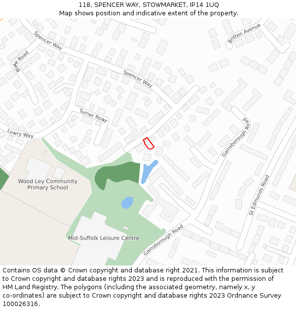 118, SPENCER WAY, STOWMARKET, IP14 1UQ: Location map and indicative extent of plot