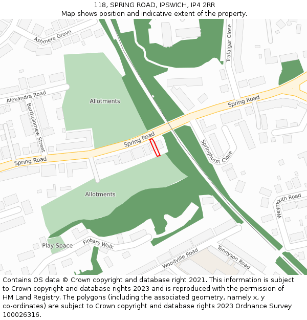 118, SPRING ROAD, IPSWICH, IP4 2RR: Location map and indicative extent of plot