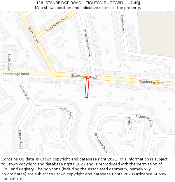 118, STANBRIDGE ROAD, LEIGHTON BUZZARD, LU7 4QJ: Location map and indicative extent of plot