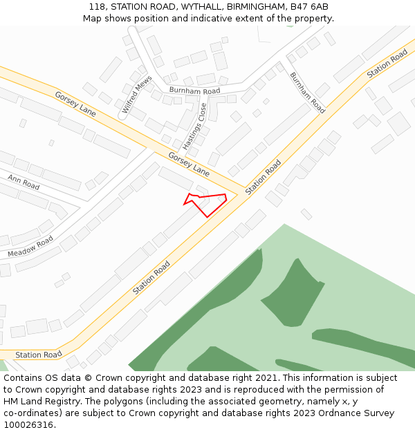 118, STATION ROAD, WYTHALL, BIRMINGHAM, B47 6AB: Location map and indicative extent of plot