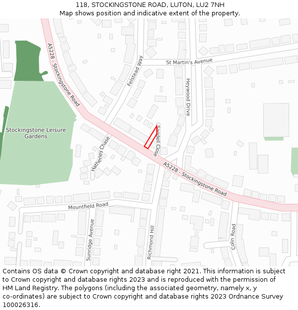 118, STOCKINGSTONE ROAD, LUTON, LU2 7NH: Location map and indicative extent of plot