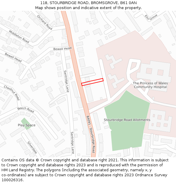 118, STOURBRIDGE ROAD, BROMSGROVE, B61 0AN: Location map and indicative extent of plot