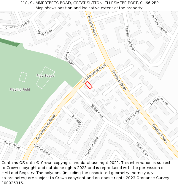 118, SUMMERTREES ROAD, GREAT SUTTON, ELLESMERE PORT, CH66 2RP: Location map and indicative extent of plot