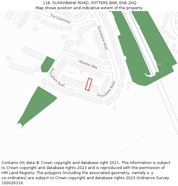 118, SUNNYBANK ROAD, POTTERS BAR, EN6 2NQ: Location map and indicative extent of plot