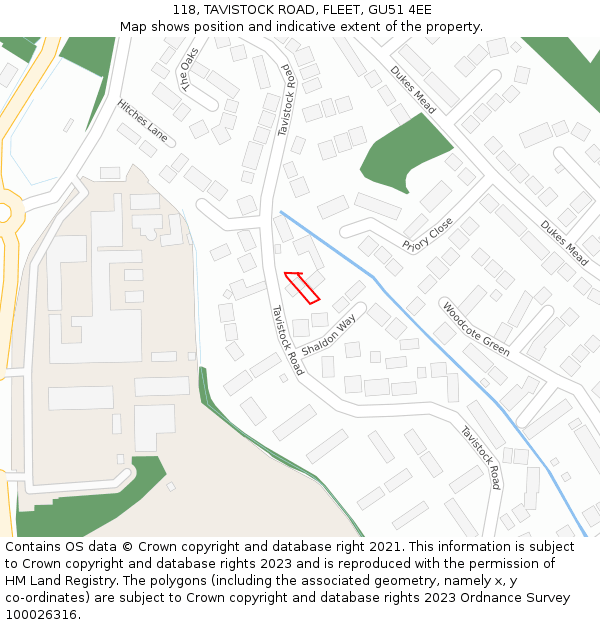 118, TAVISTOCK ROAD, FLEET, GU51 4EE: Location map and indicative extent of plot