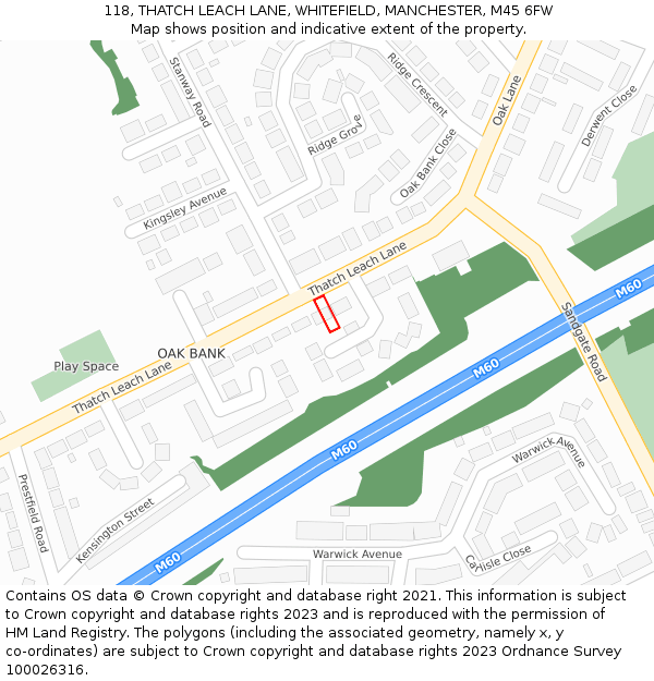118, THATCH LEACH LANE, WHITEFIELD, MANCHESTER, M45 6FW: Location map and indicative extent of plot