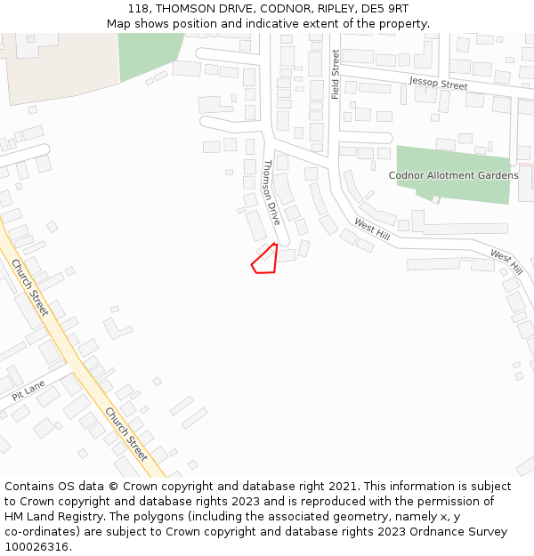 118, THOMSON DRIVE, CODNOR, RIPLEY, DE5 9RT: Location map and indicative extent of plot