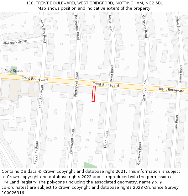 118, TRENT BOULEVARD, WEST BRIDGFORD, NOTTINGHAM, NG2 5BL: Location map and indicative extent of plot