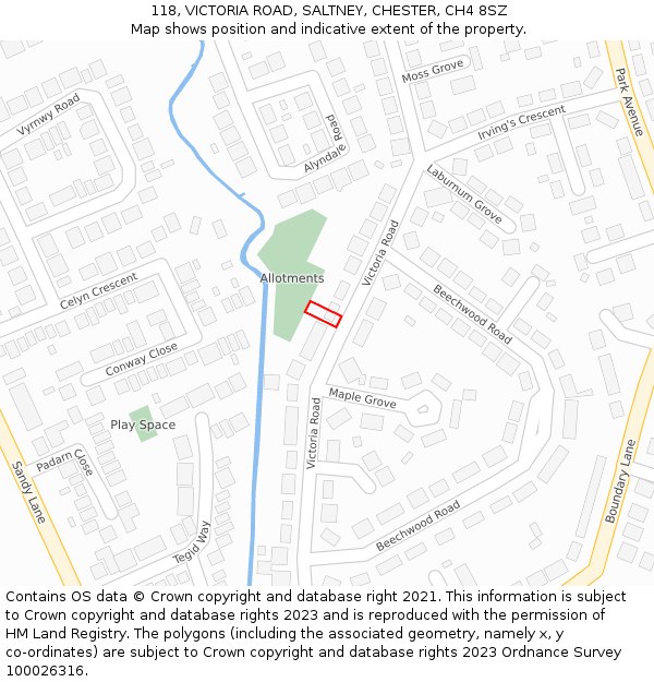 118, VICTORIA ROAD, SALTNEY, CHESTER, CH4 8SZ: Location map and indicative extent of plot