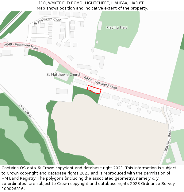 118, WAKEFIELD ROAD, LIGHTCLIFFE, HALIFAX, HX3 8TH: Location map and indicative extent of plot