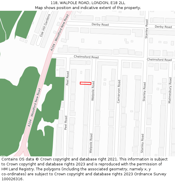 118, WALPOLE ROAD, LONDON, E18 2LL: Location map and indicative extent of plot