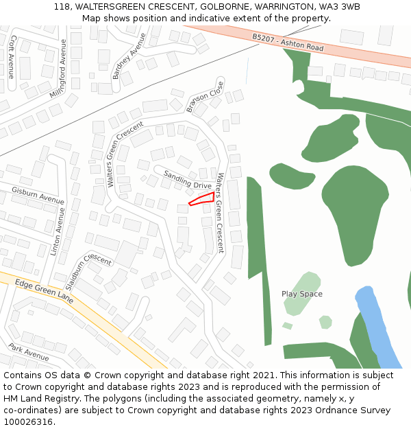 118, WALTERSGREEN CRESCENT, GOLBORNE, WARRINGTON, WA3 3WB: Location map and indicative extent of plot