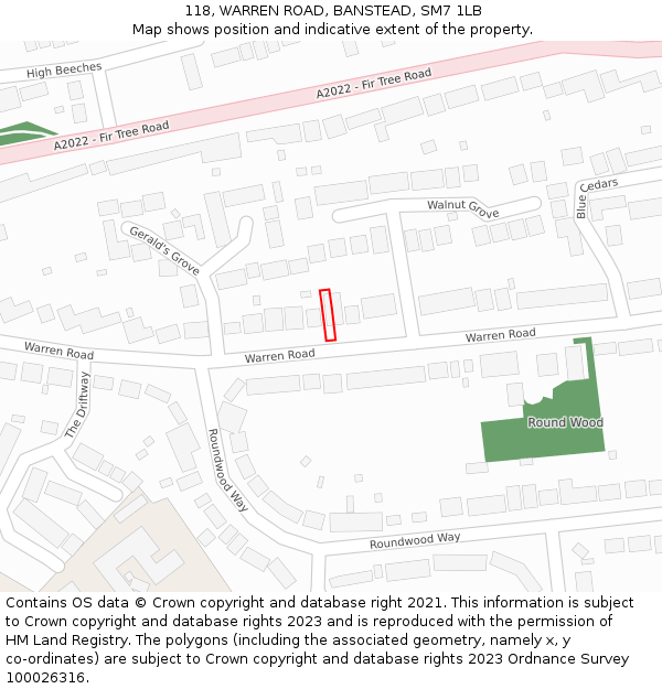 118, WARREN ROAD, BANSTEAD, SM7 1LB: Location map and indicative extent of plot